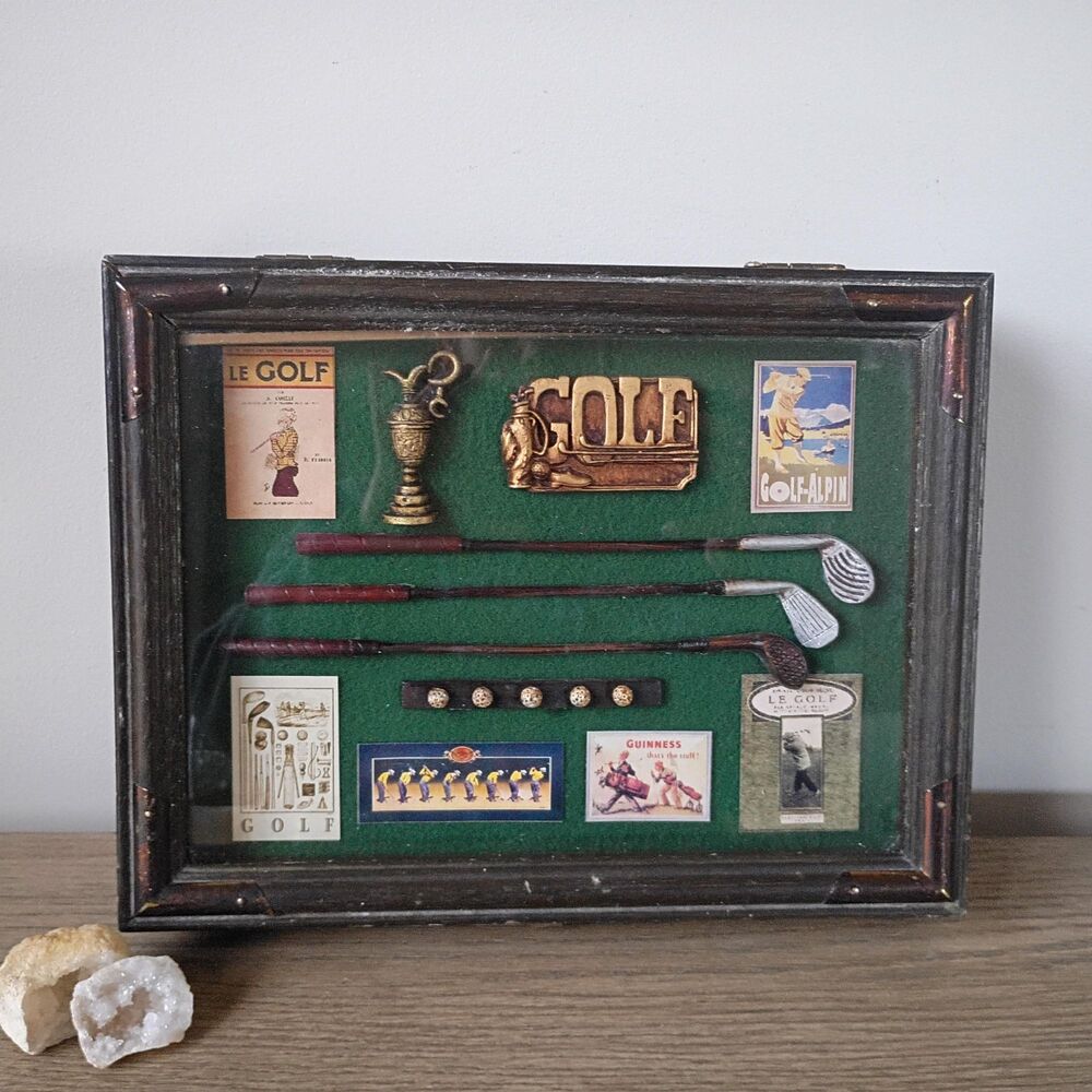 Vintage Golf Shadow Box with Lid Keepsake Organizer Remote Control Storage Case
